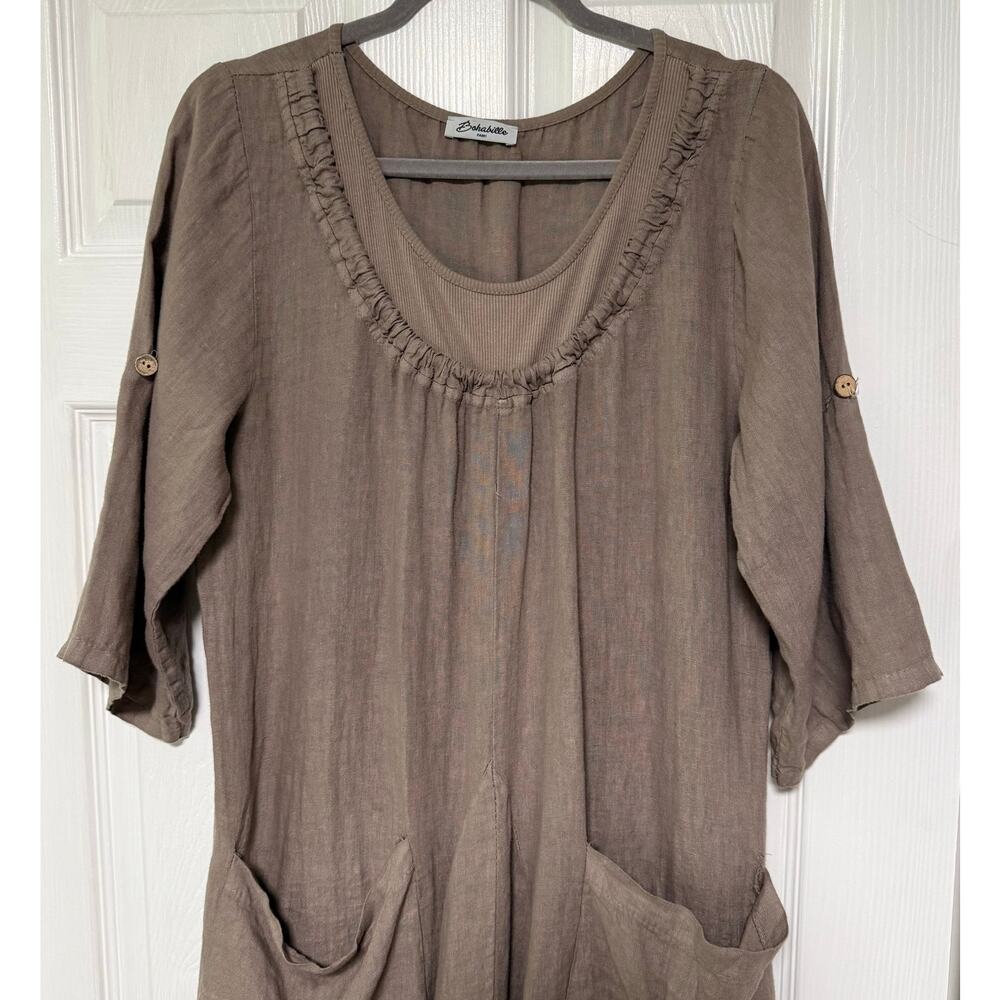 Bohabille Women's Linen Lagenlook Bubble Hem Dress Size Large - Picture 3 of 16